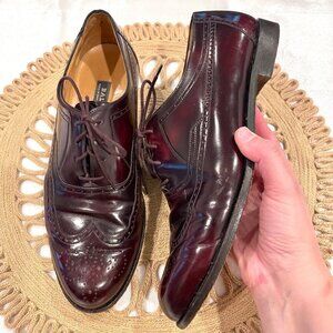 BALLY Wingtip Mens Oxford Shoes Ledar Leather Burgundy Size 10D